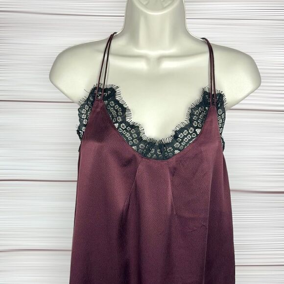 NWT NEW Armani Exchange Burgundy Silk Black Lace Cami Spaghetti Straps Top S - Picture 4 of 16